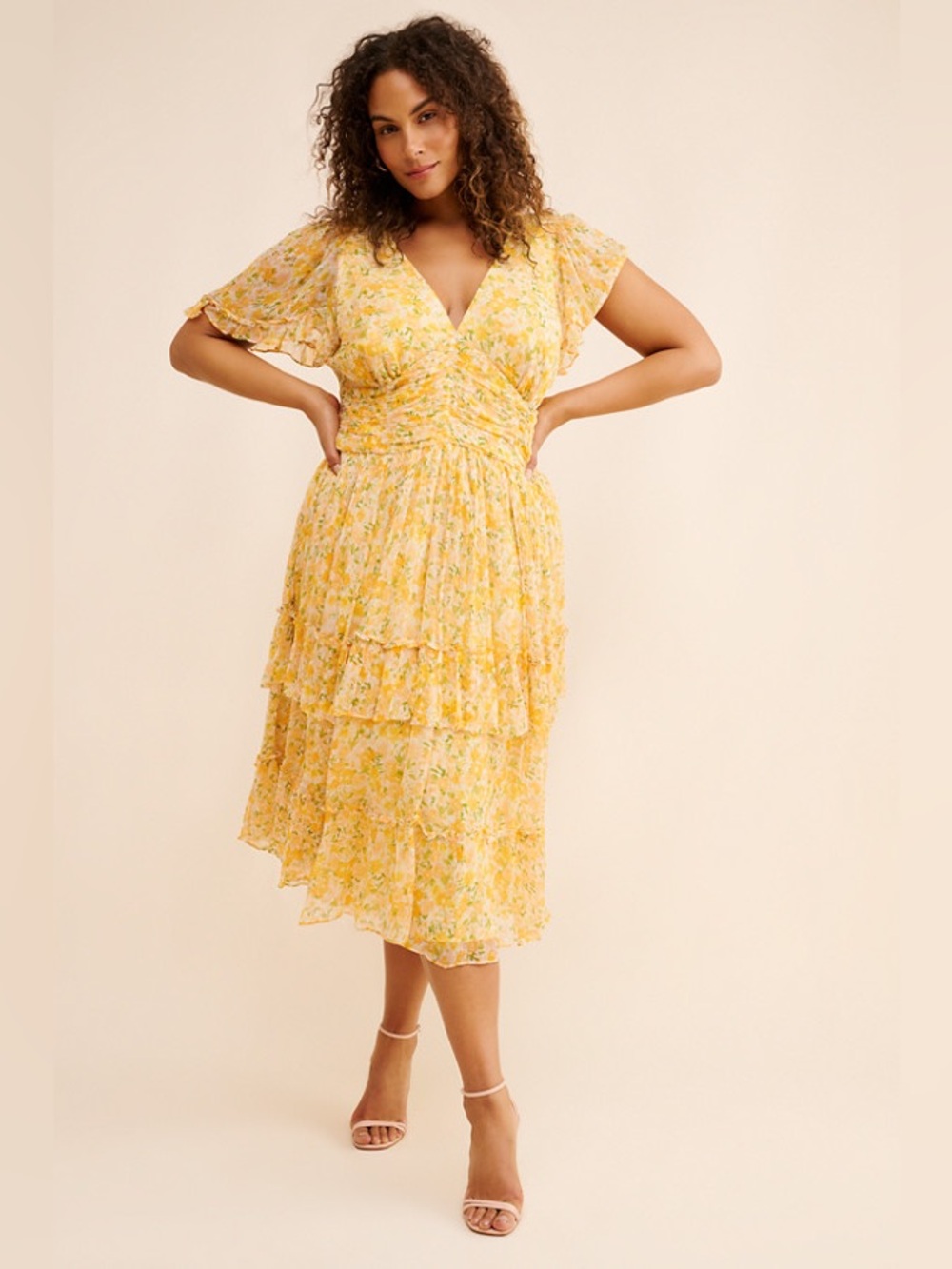 Anthropologie BHLDN Naomi Short-Sleeve V-Neck Midi Dress